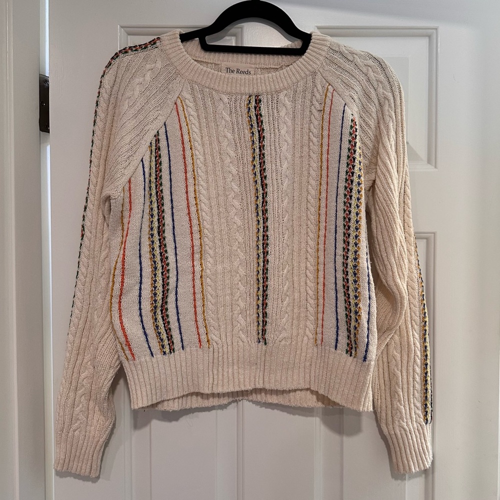 J. Crew x The Reeds Cable Knit Sweater - Cream & Multi - XS - EUC